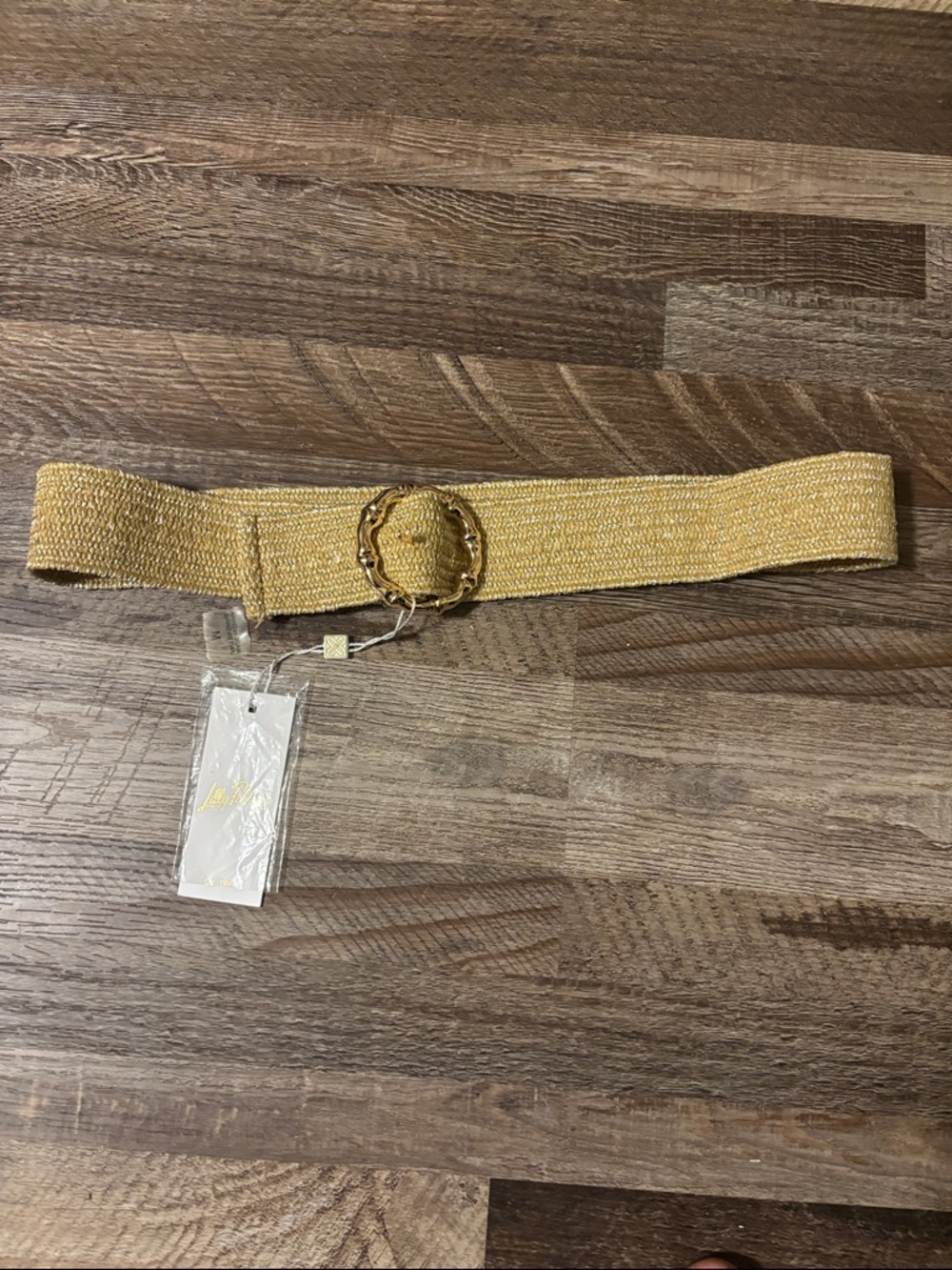 Lilly Pulitzer Gold Woven Elastic Belt with Decorative Round Buckle